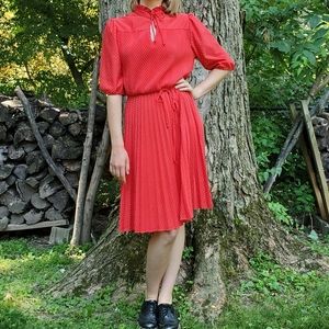 Vintage pleated polka dot dress red size 4
